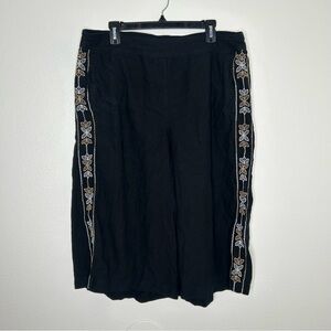 LANE BRYANT Womens Black Linen Embroidery Trim Pull-On Capri Pants Plus Size 18
